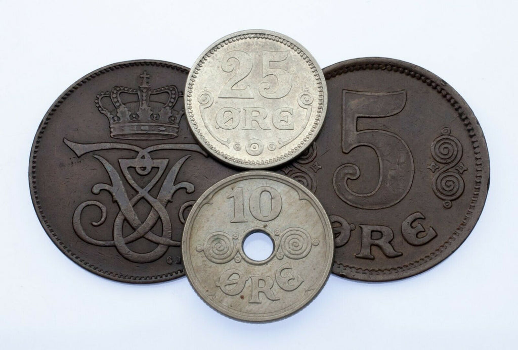 1907-1924 Denmark 5-25 Ore Lot (4 coins) KM 806, 814.1, 815.2, 822.1