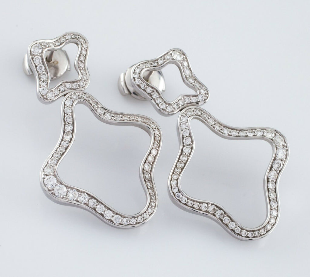 2.10 Carat Diamond Flower Dangle Drop 18k White Gold Earrings