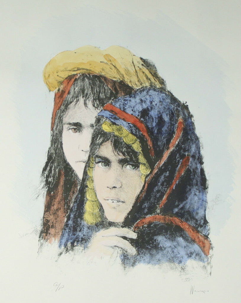 "Sisters" by William Weintraub Signed Artist's Proof AP Hand Colored Lithograph