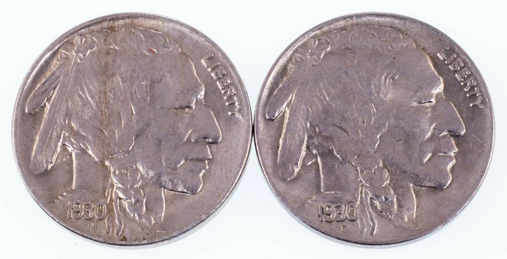 Lot of 2 1930 Buffalo Nickels (P + S) in AU Condition, Natural Color