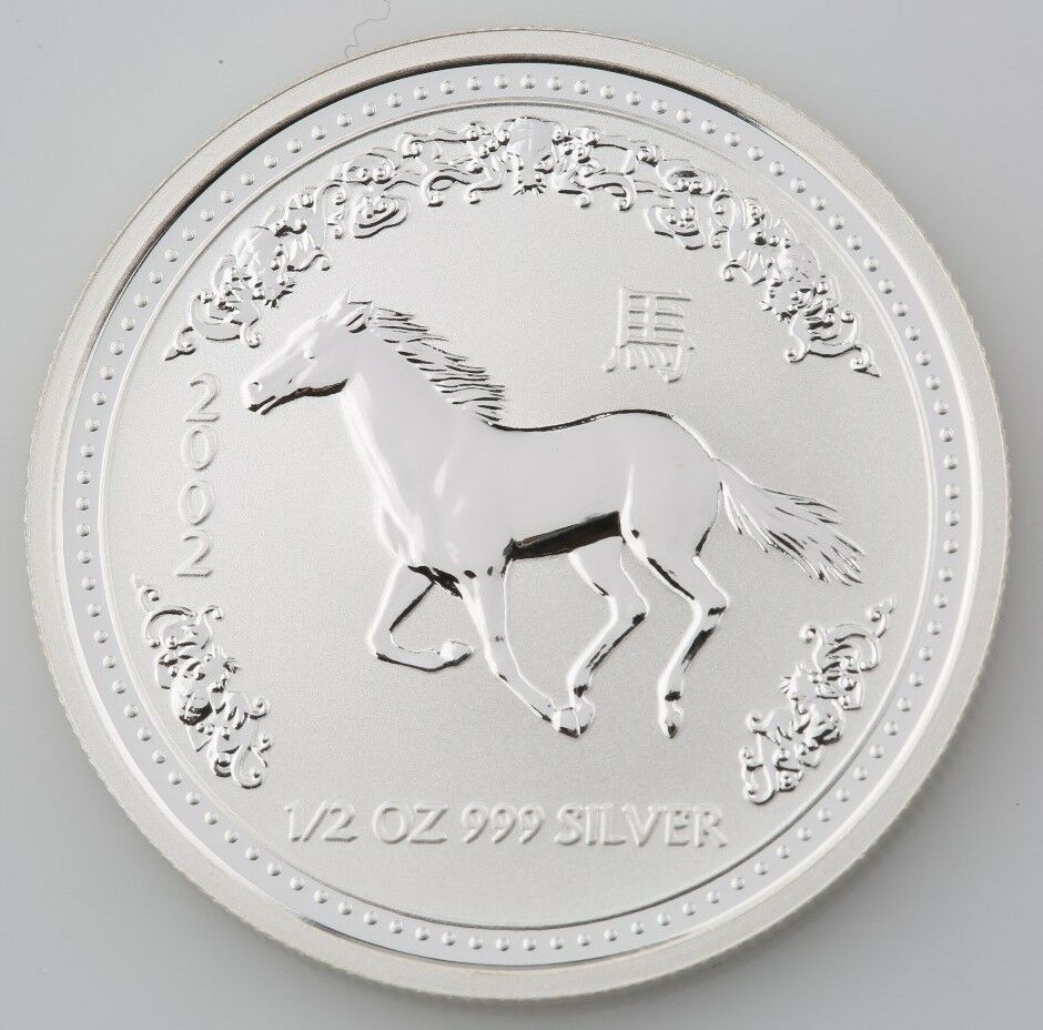 2002 Lunar Year of the Horse Australian 1/2 .5 Half Ounce 999 Silver BU Coin
