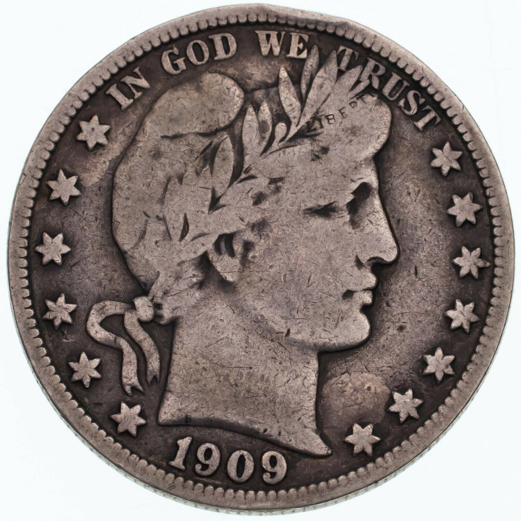 1909 50C Barber Half Dollar in Fine Condition All Natural Color Complete LIBERTY