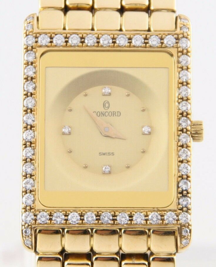 Concord Delirium Quartz w/ Diamond Dial & Bezel 18k Yellow Gold Watch