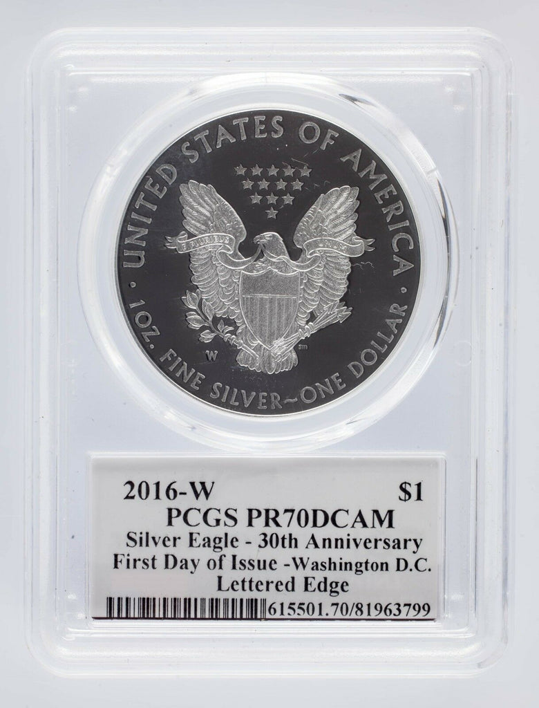 2016-W Silver Eagle $1 PCGS PR 70 DCAM John Mercanti FDOI Washington DC Lettered