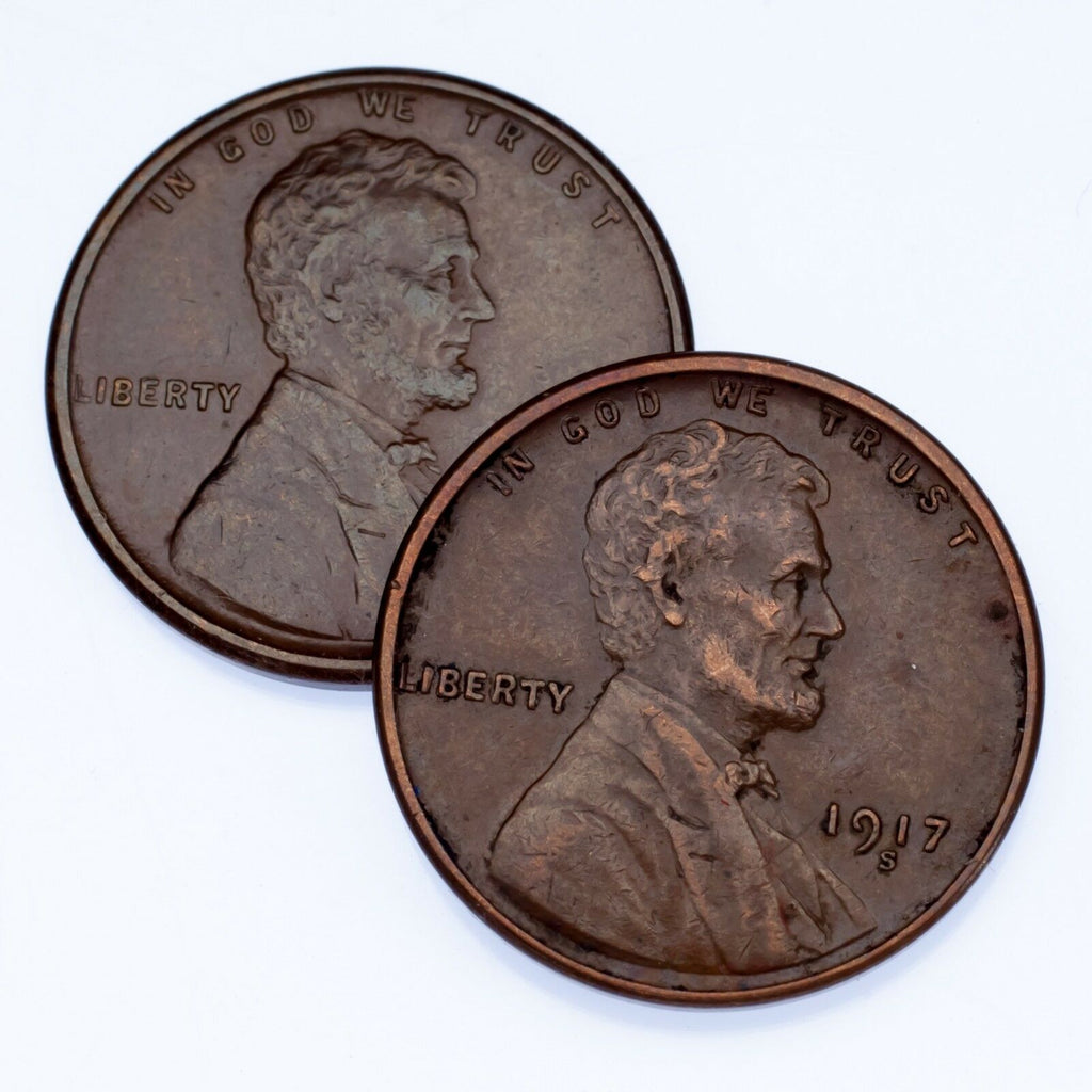 Lot of 2 Lincoln Cents (1916-S and 1917-S), XF Condition, All Brown Color