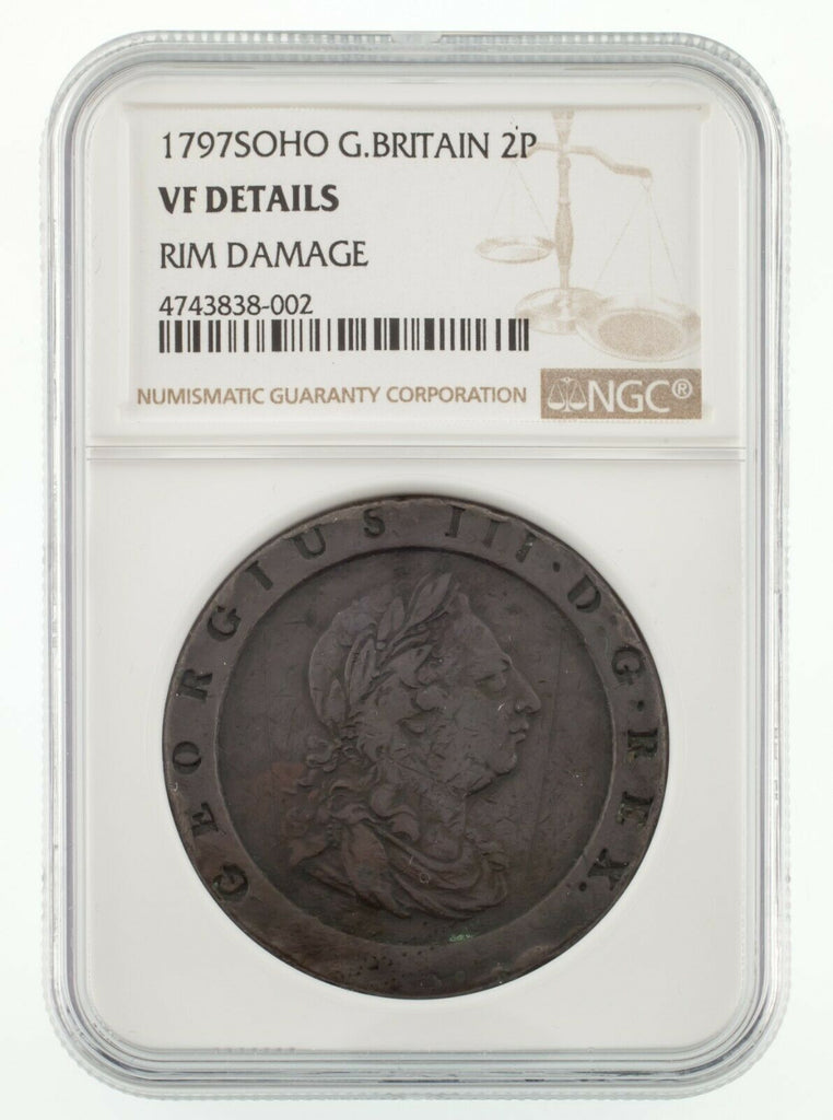 1795 Soho Great Britain 2 Pence Copper Coin Graded by NGC as VF Details