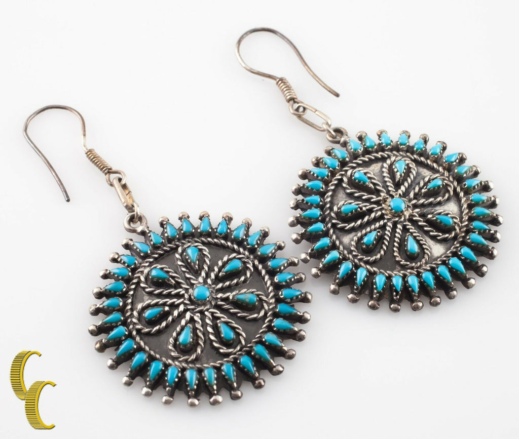 Native American .925 Sterling Silver & Turquoise Wheel  Earrings