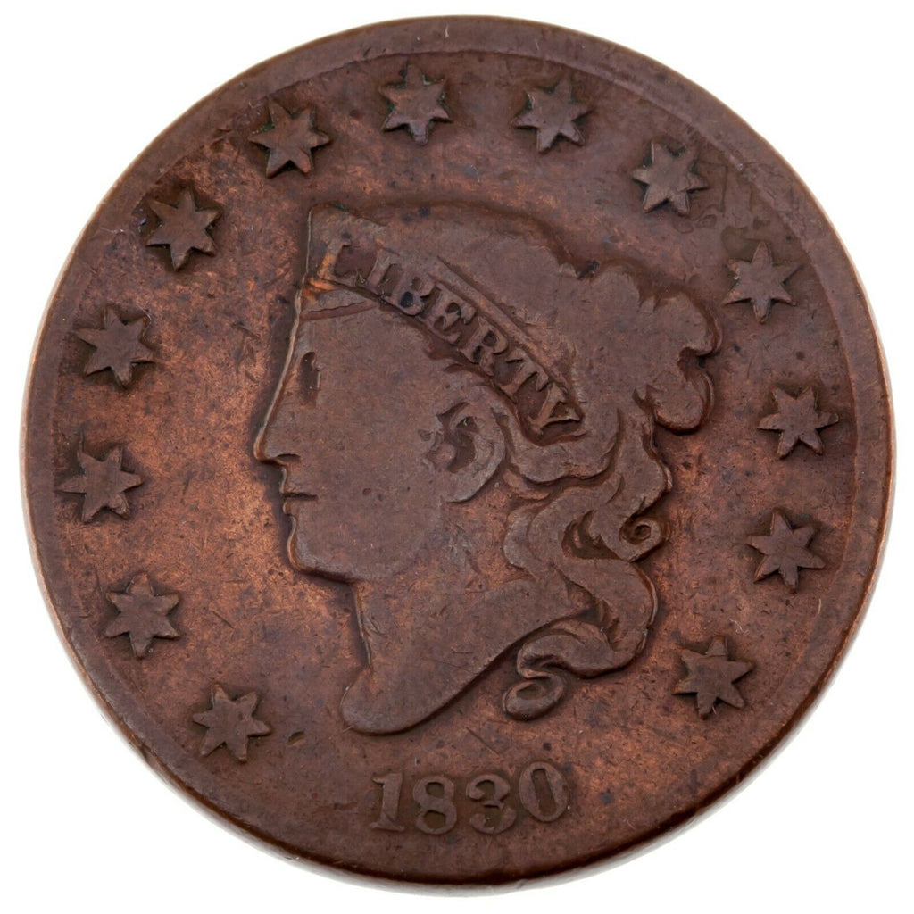 1830 1C Large Cent in VG Condition, Old Cleaning Nicely Retoned!