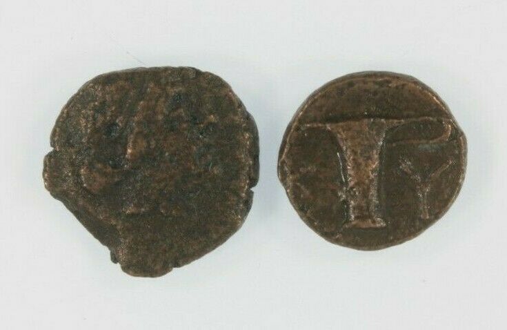 Ancient Greece 2-coin Set // 350 BC & 250 BC Cyme Aeolis AE // Amazon Eagle Vase