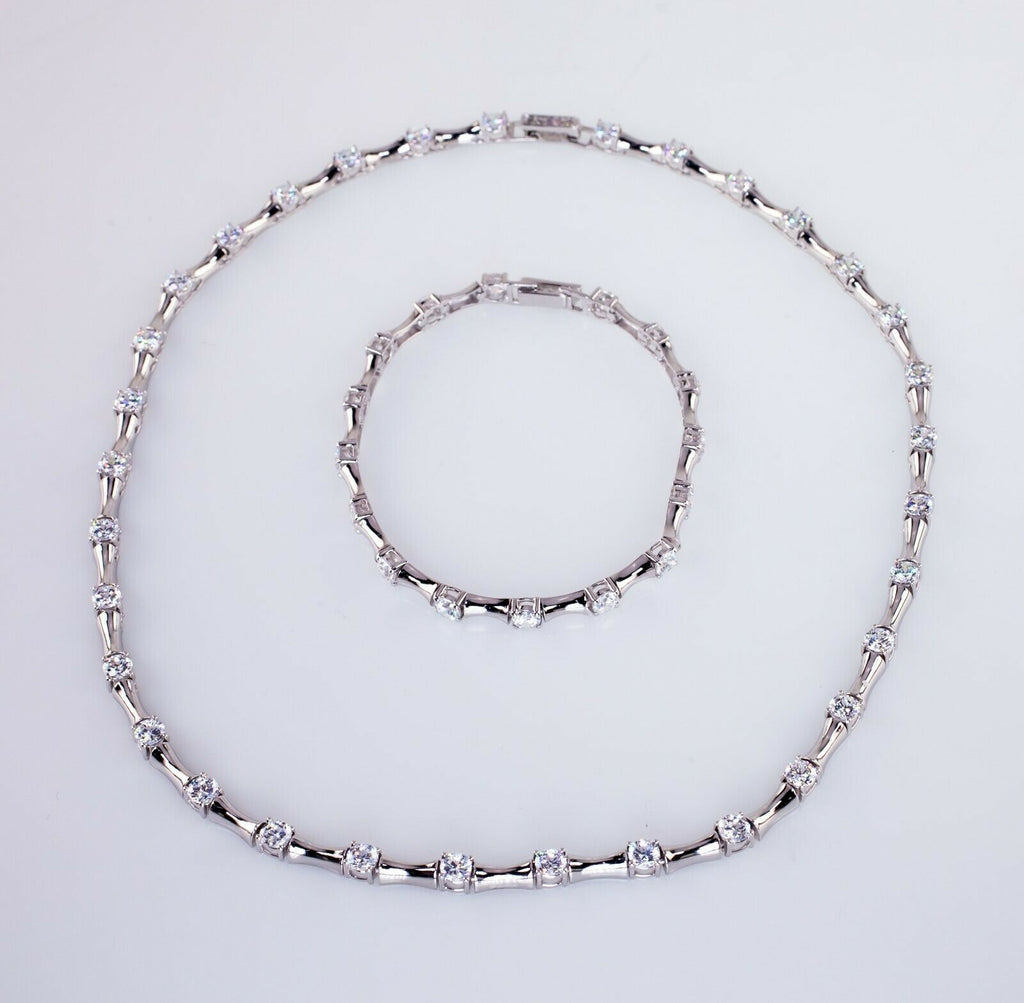 11.00ct t.w. Gorgeous CZ Necklace & Bracelet Set In Sterling Silver