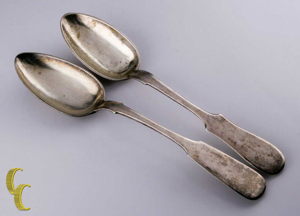 Antique Russian Silver Set of 2 Serving Spoons W/ Hallmarks 875 Fine