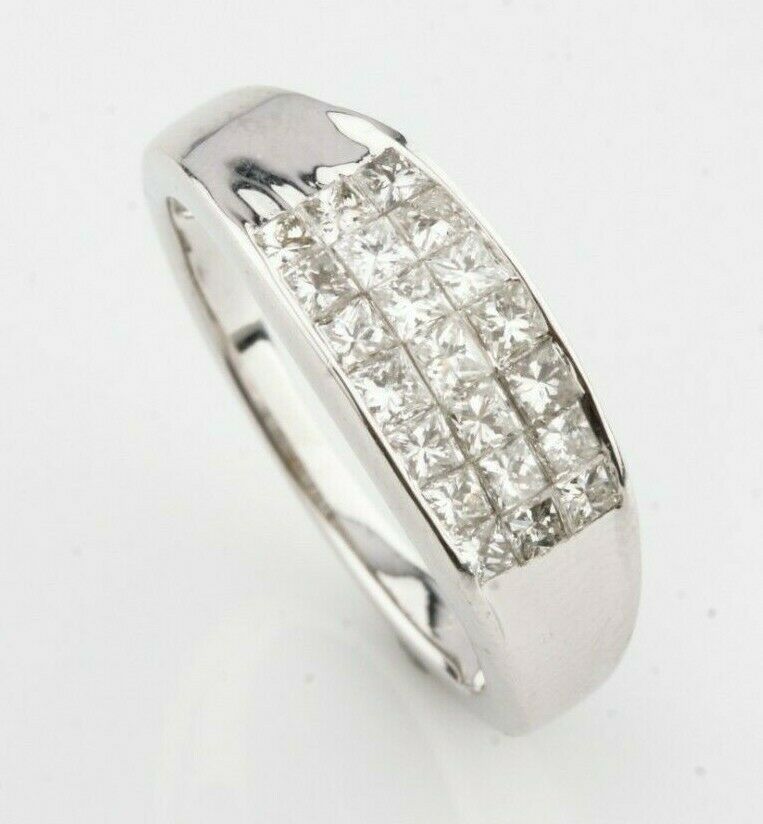 14k White Gold Princess Diamond Plaque Ring Size 7.25 TDW = 1.01 ct