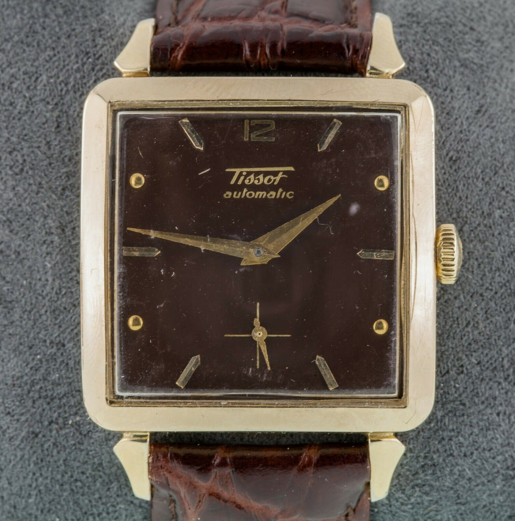 Tissot 14k Gold Filled Square Automatic Men's Watch with Leather Band Mov 285
