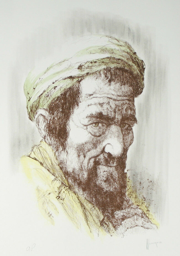 "Yemenite Man" by William Weintraub Signed Artist's Proof AP Hand Colored Litho