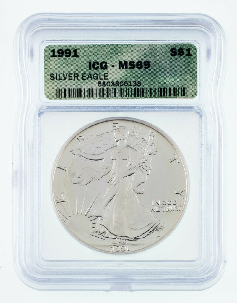 1991 $1 Silver American Eagle Graded by ICG as MS-69! Early Eagle!