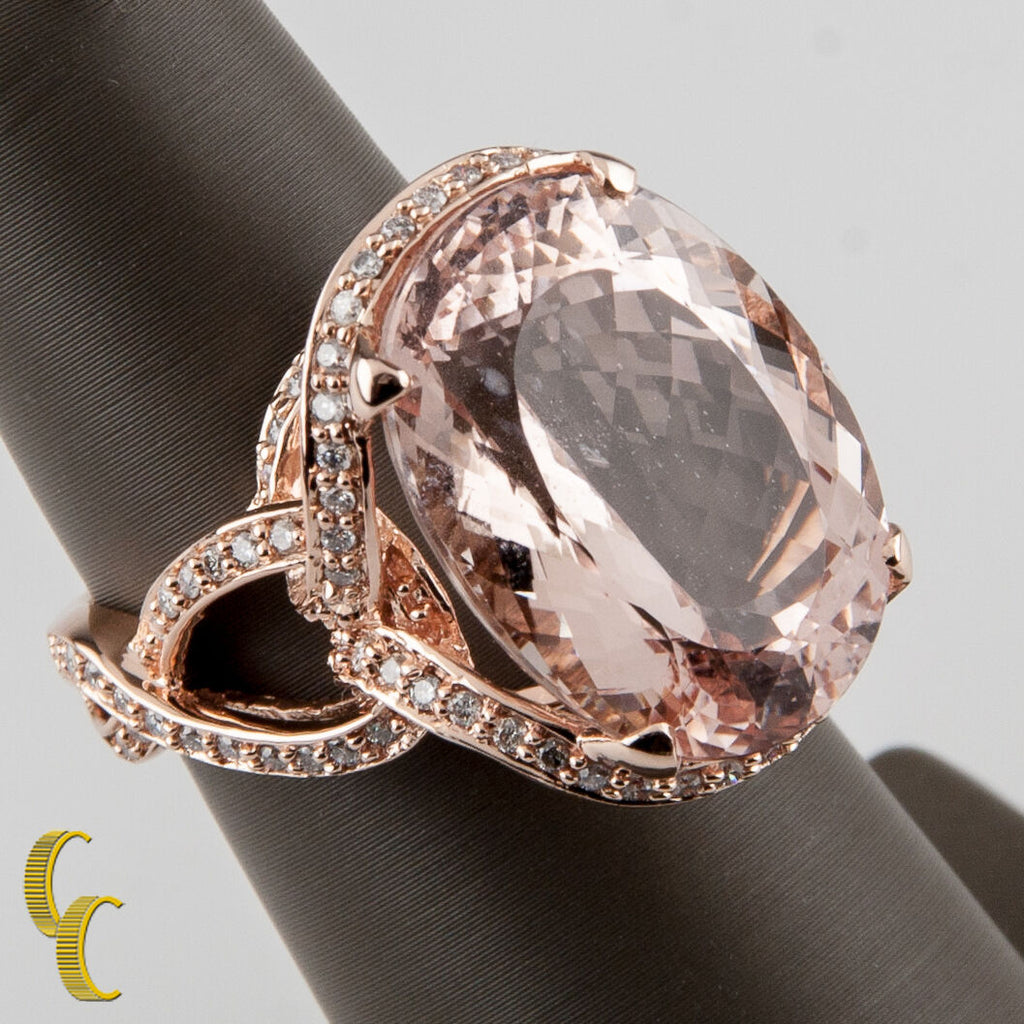 14k Rose Gold Diamond & Oval Cut Morganite Cocktail Ring Size 7 Hallmark TAL