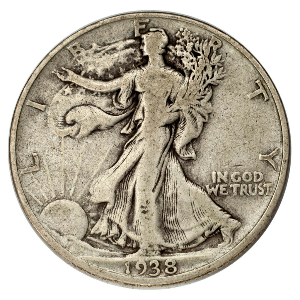 1938-D Silver Walking Liberty Half Dollar 50C (Fine, F Condition)