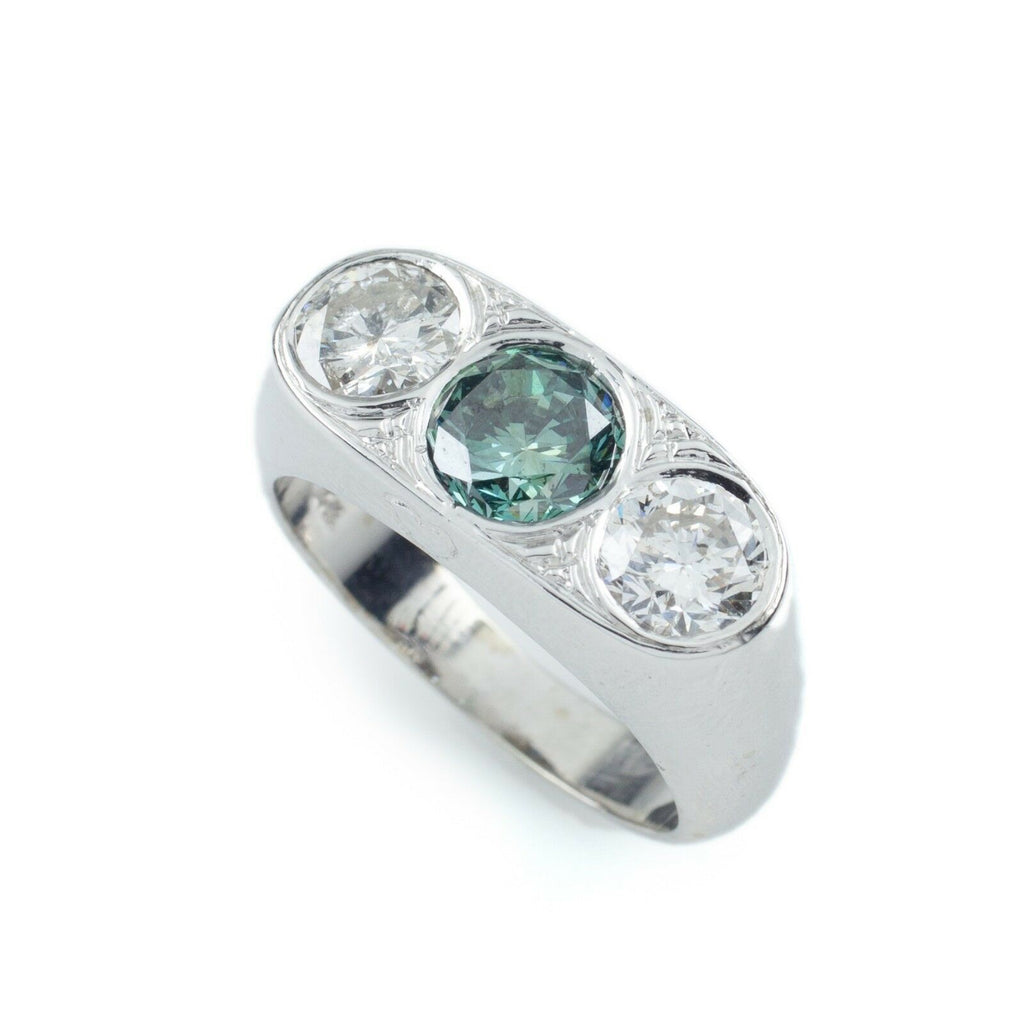 1.00 Carat Blue Diamond 14k White Gold Three-Diamond Ring Size 9.25