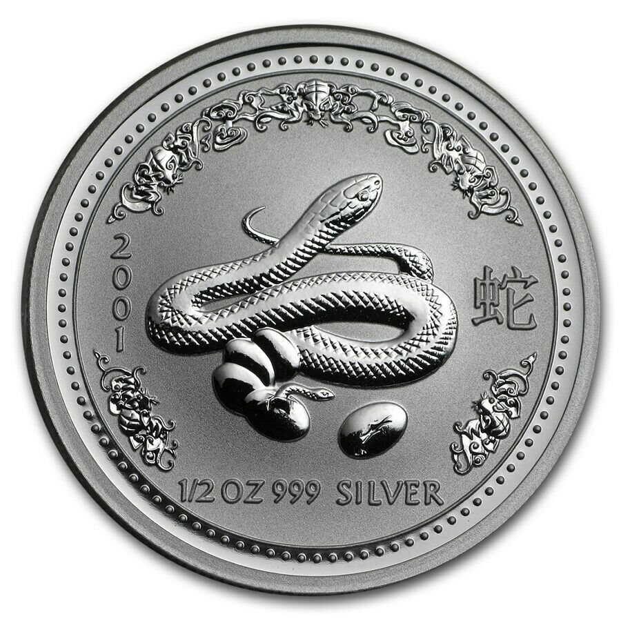 2001 Australia 50 Cents Series 1 Lunar Year of the Snake 1/2 oz Silver BU Coin