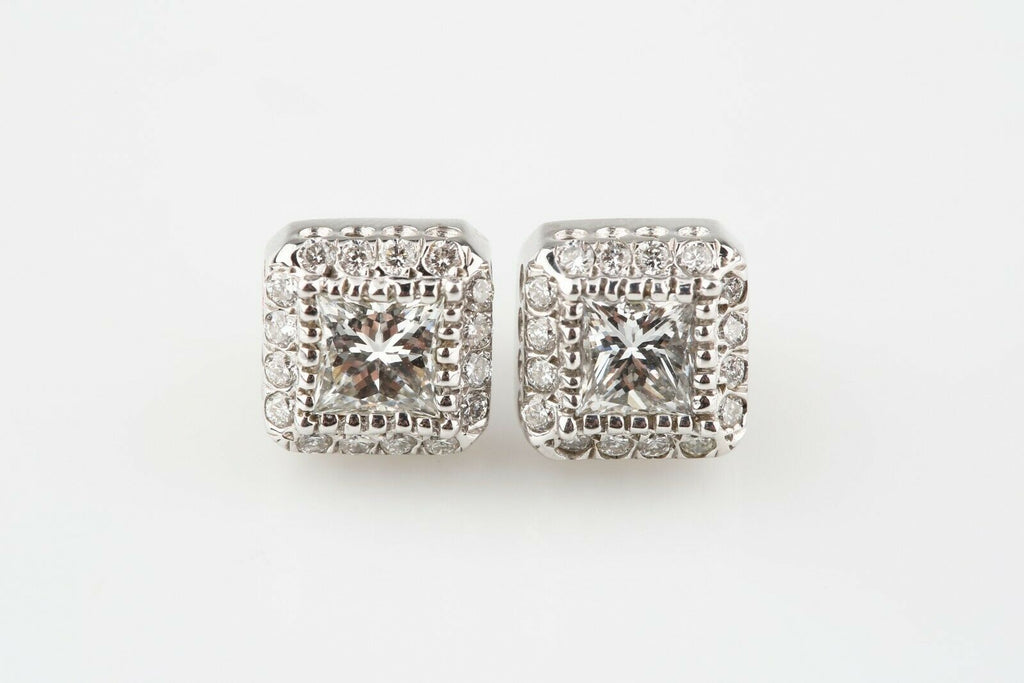 1.20 Ct Diamond Solitaire Stud Earrings with Accent Stones in 14k White Gold