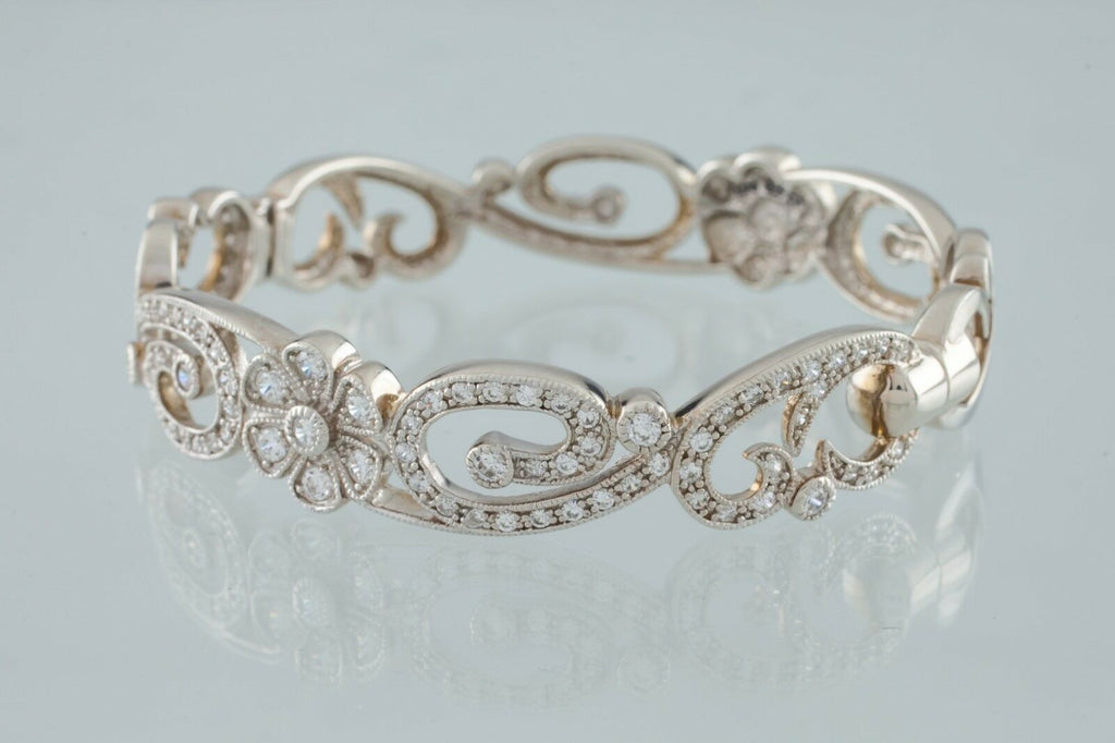 Gorgeous Sterling Silver Floral CZ Bangle Bracelet by Joseph Esposito