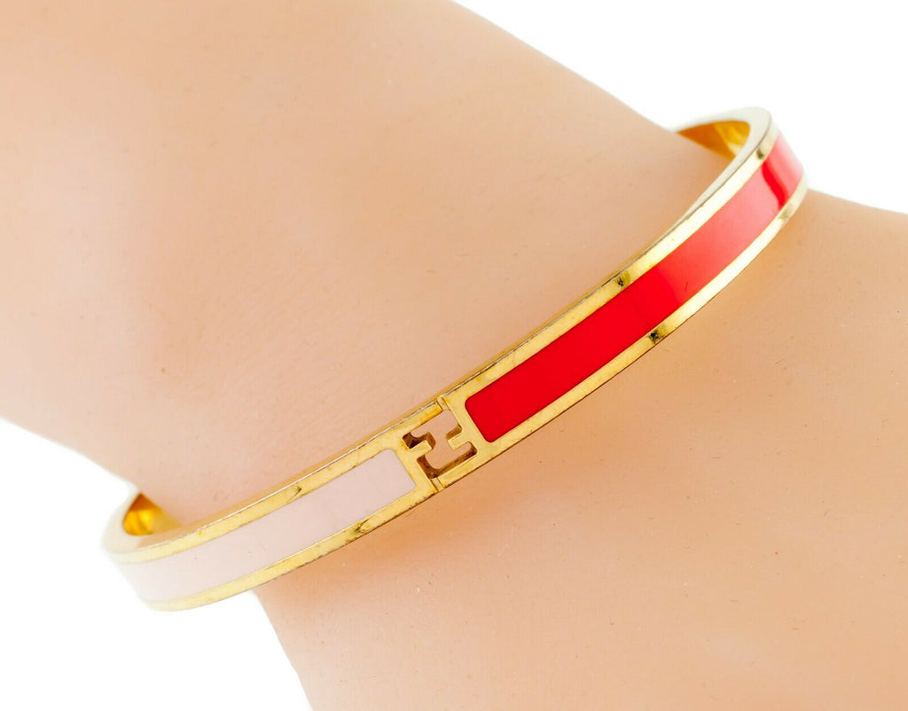 Fendi Fendista Gold-Plated Pink and Red Bangle FF Logo Nice