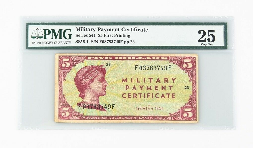 1958 US Military Payment Certificate $5 VF-25 PMG MPC Series 541 P.SM41