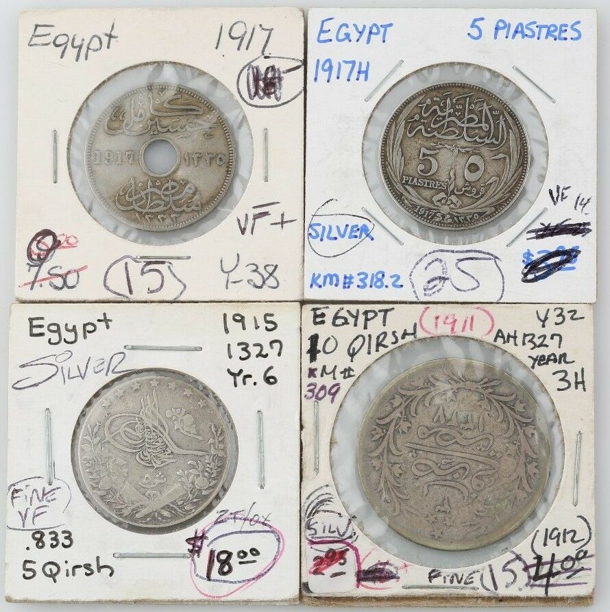 Egyptian coin Egypt 1911 10 Qirsh 1917 5 Piastres 1911 5 Qirsh 1917 10 Milliemes