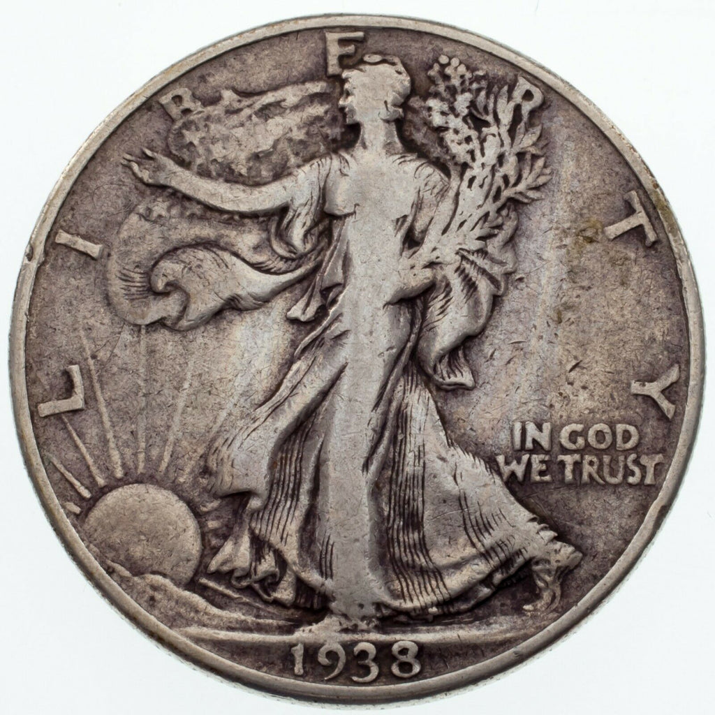 1938-D 50C Walking Liberty Half Dollar Fine+ Condition, Natural Color