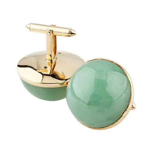 14k Yellow Gold Jade Cabochon Cufflinks (Over 100 Cts) Gorgeous Gift!