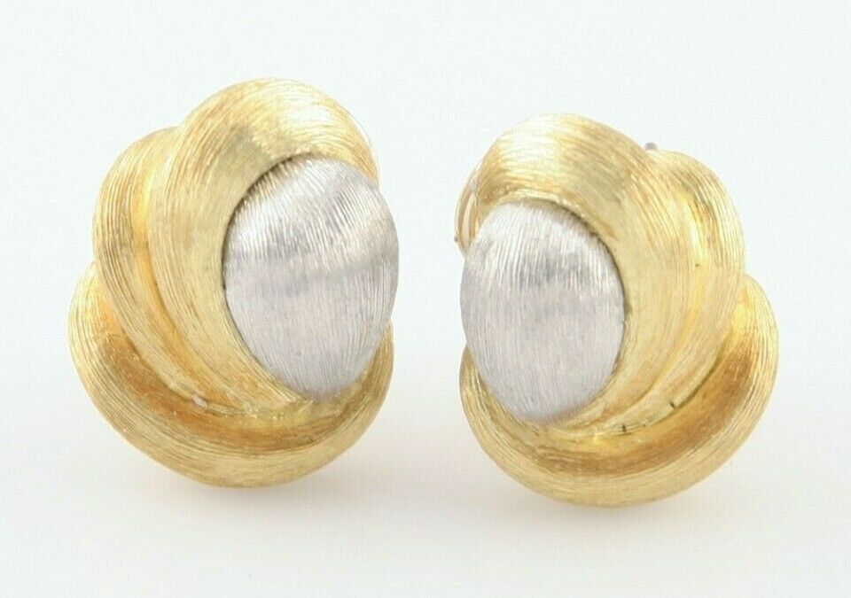 Henry Dunay 18k Yellow Gold and Platinum Sabi Textured Huggie Knot Earrings
