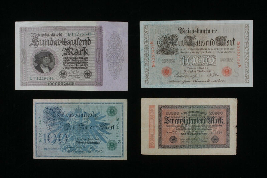 1908-1923 Germany 4-Notes Set // Empire & Weimar Republic Marks