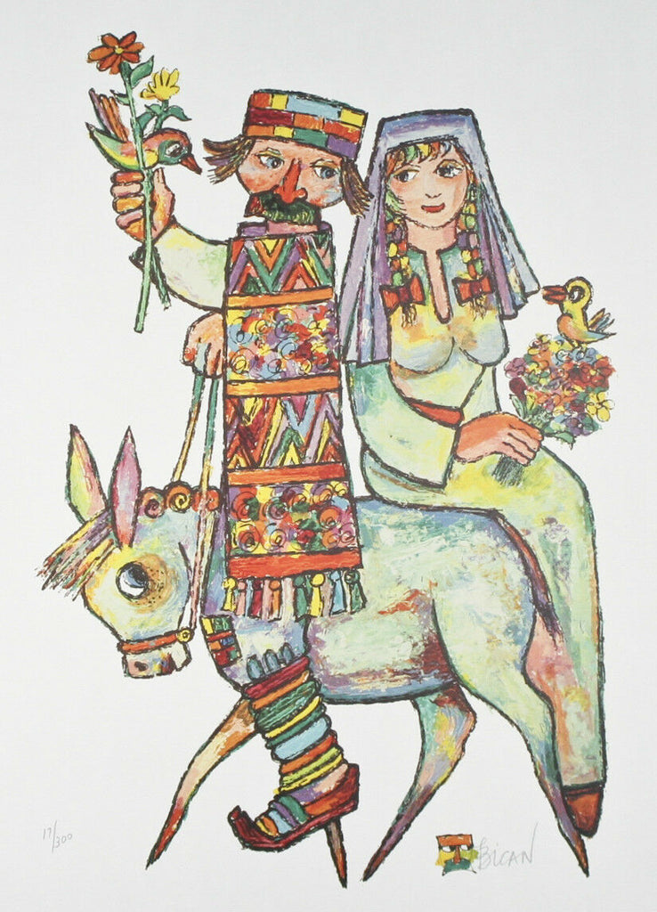 "Couple on Donkey" by Jovan Obican Signed Ltd Edition of 300 Lithograph Print