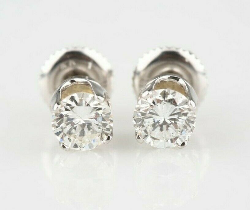 Gorgeous 0.94 Ct Round Diamond Solitaire Earrings in 14k White Gold G SI1
