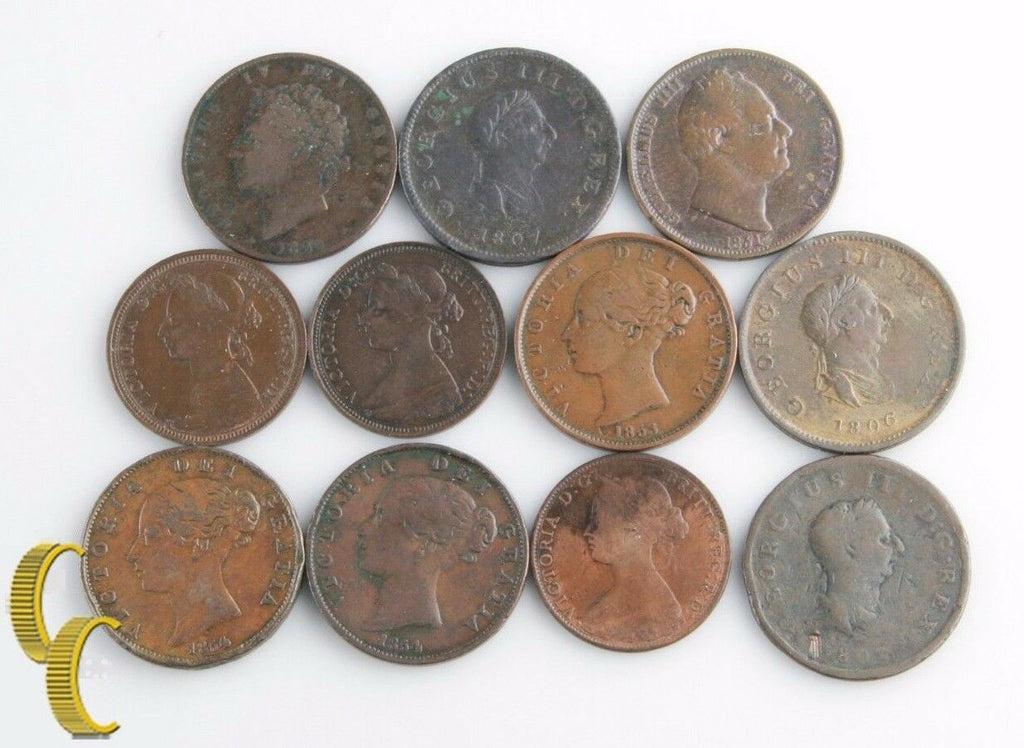 1806-1891 Great Britain Halfpenny Lot (aG-XF, 11 coins) England 1/2 Half Penny