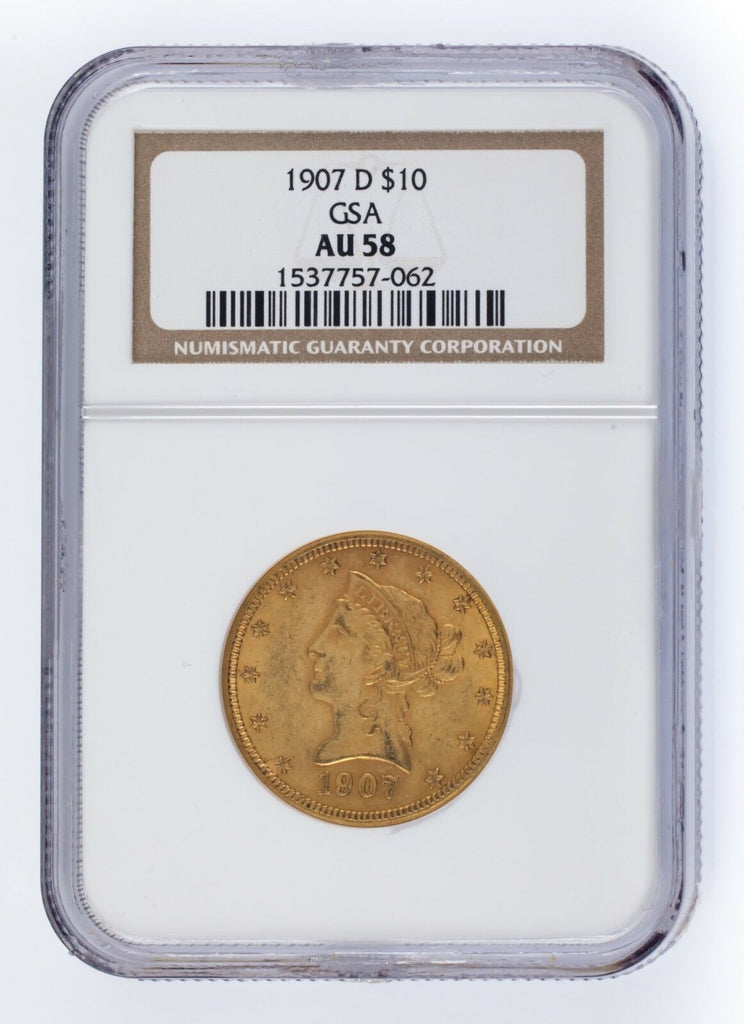 1907-D G$10 Gold Liberty Head Graded by NGC as AU-58! Released by GSA!