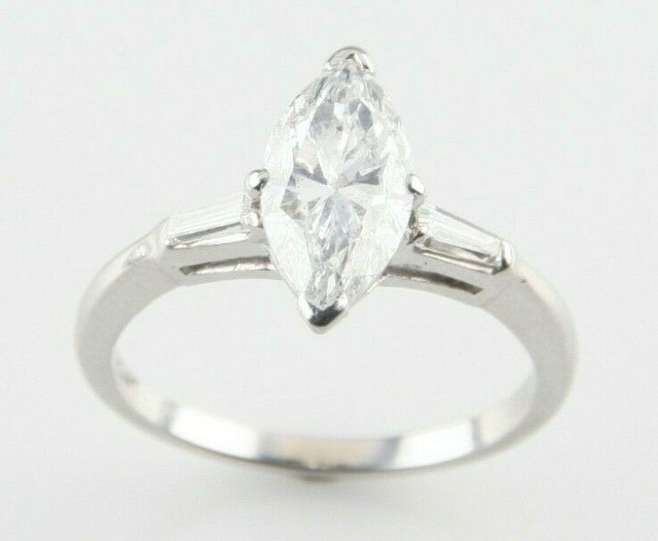 Gorgeous Platinum 1.59 ct Marquise Solitaire Unity Band w/ Accents Size 5.75