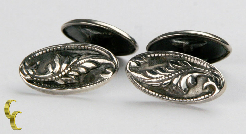 Men's Sterling Silver Cufflinks w/ Delicate Leaf Designs Nice Toning