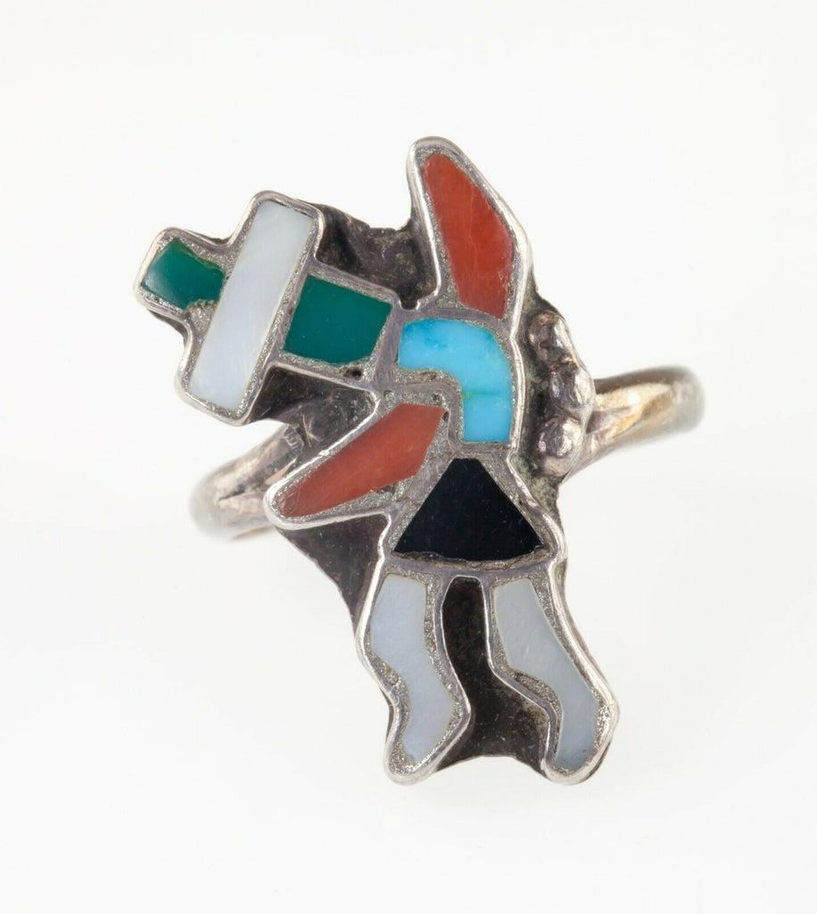 Zuni Rainbow Man Inlay Sterling Silver Ring SZ: 5.25