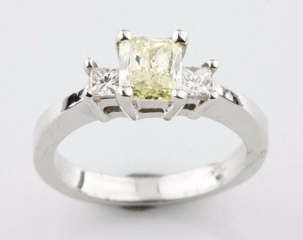 Fancy Light Yellow Radiant Cut 14k White Gold 1.01ct Engagement Ring Size 5.25