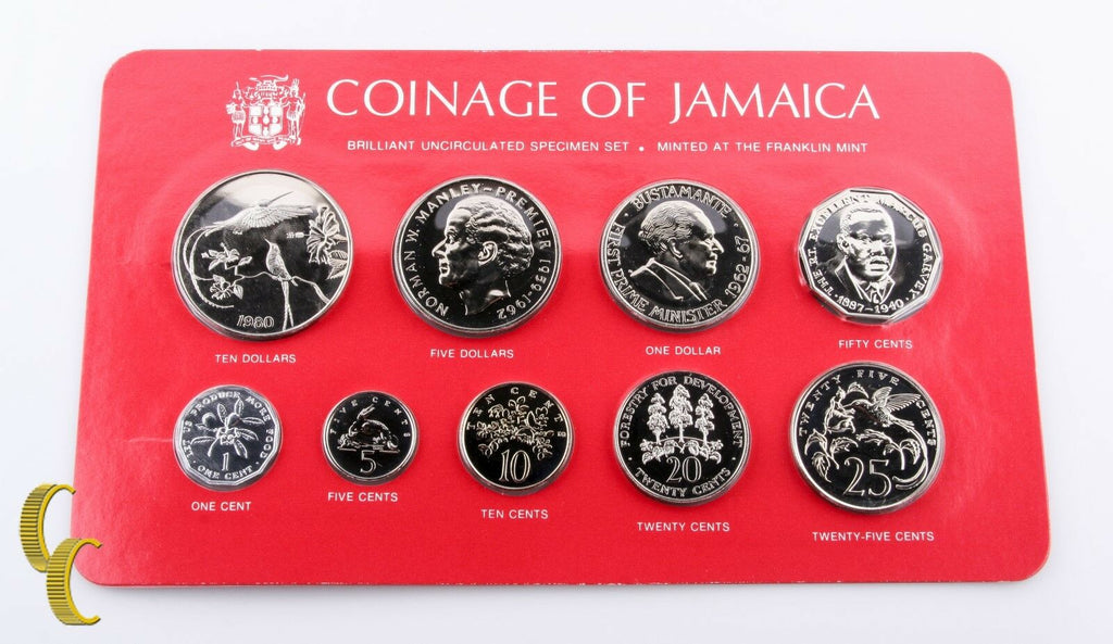 1980 Coinage of Jamaica Brilliant Uncirculated (BU) Specimen Set 9 pcs
