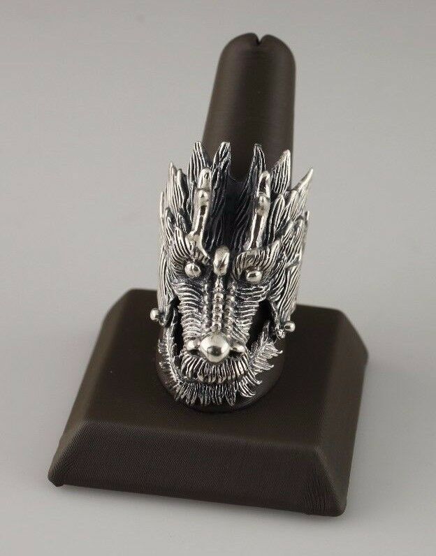 LARGE .925 STERLING SILVER DRAGON HEAD/FACE RING