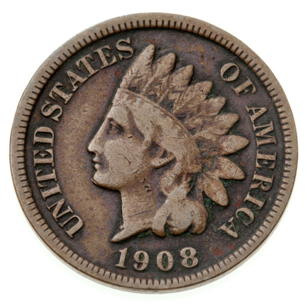1908-S 1C Indian Head Cent in Good Condition, VG in Wear, Slightly Porous