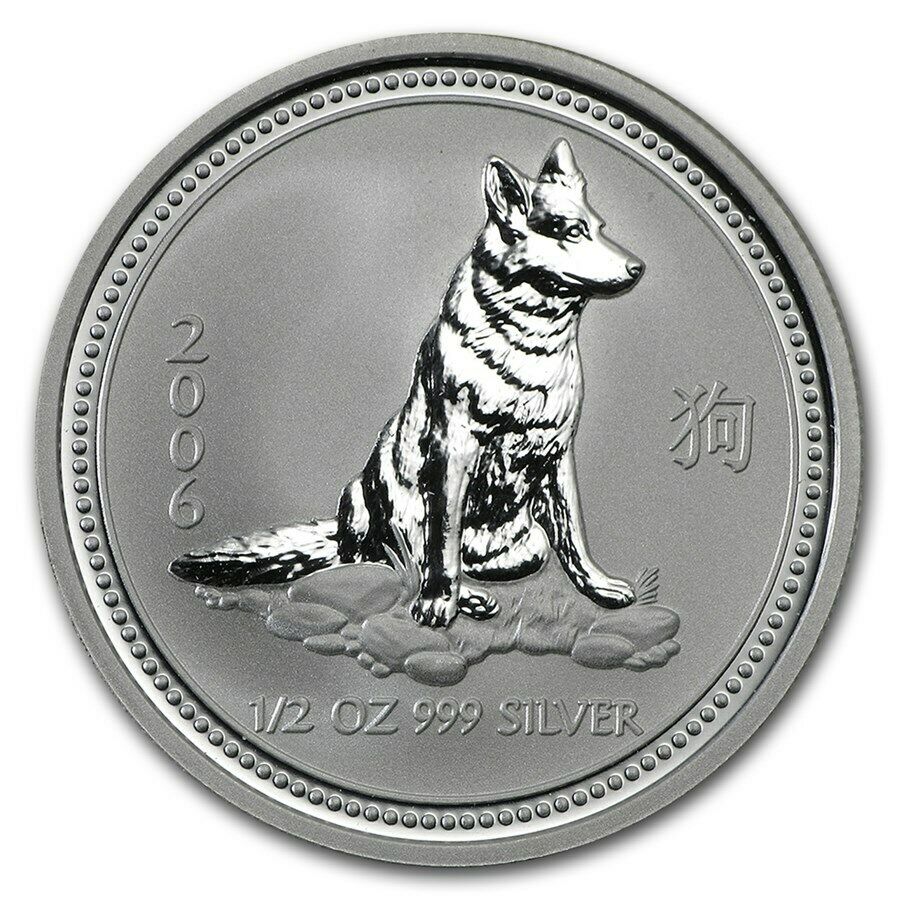 2006 Australia 50 Cents Series 1 Lunar Year of the Dog 1/2 oz Silver BU Coin
