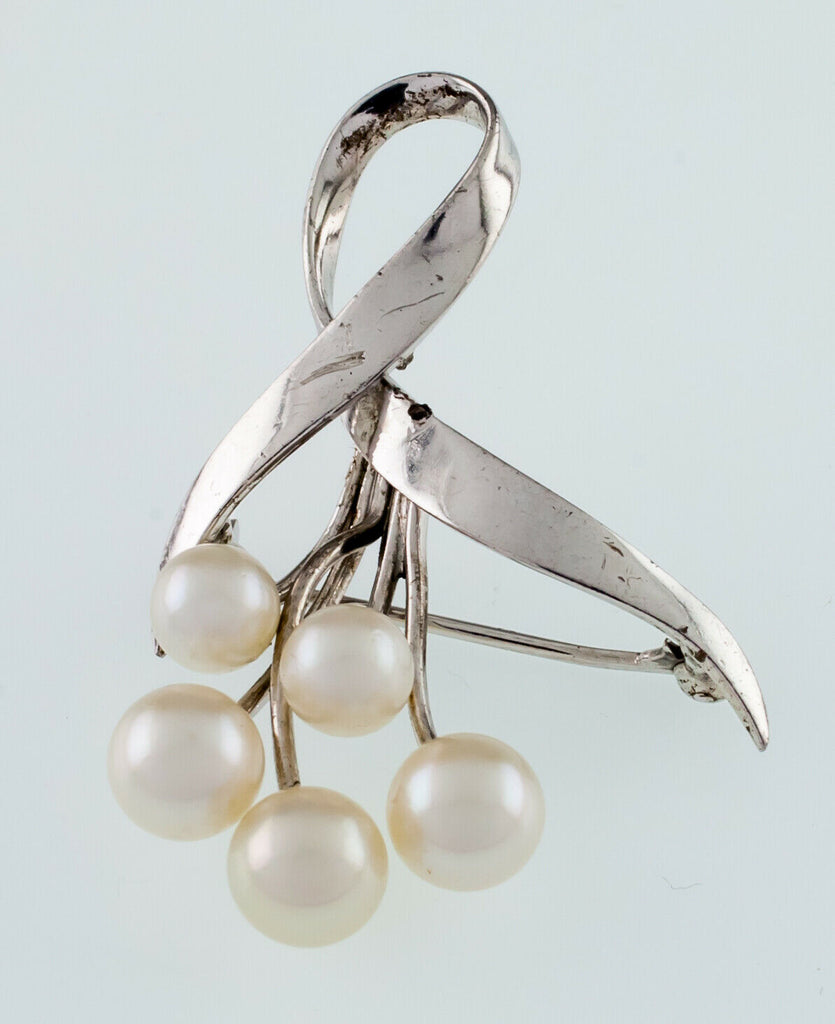 Mikimoto Sterling Silver Vintage Pearl Brooch Nice Condition!