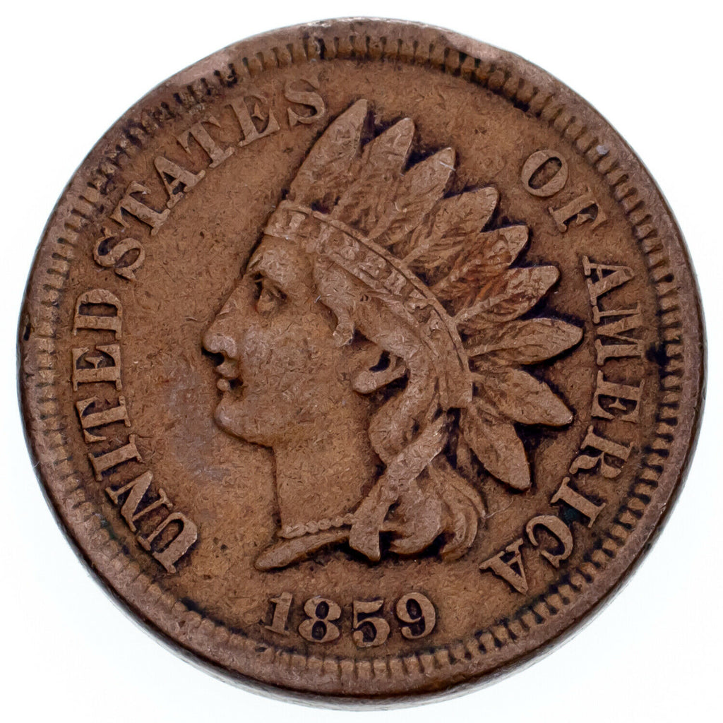 1859 1C Indian Cent VF Condition, Brown Color, Clear LIBERTY and Beads