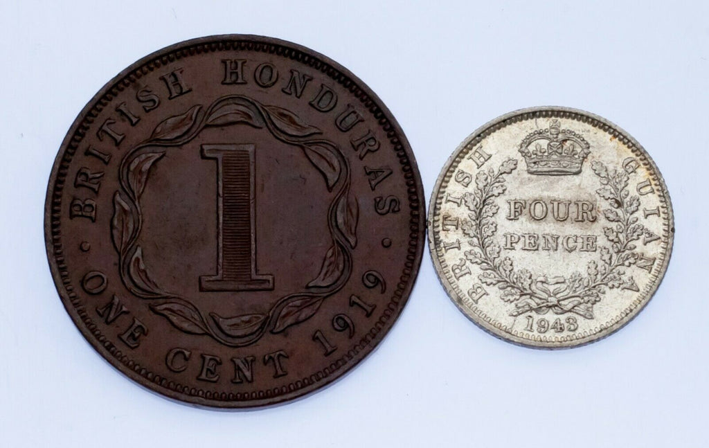 Lot of 2 British Colonial Cents (Honduras and Guyana) 1919 & 1943 XF - BU