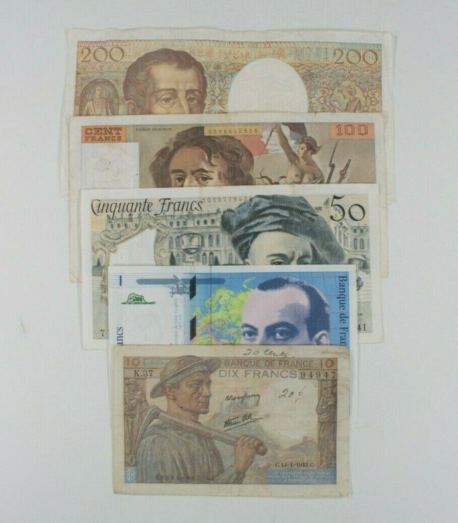France 5-Notes Francs Set // Mineur Delacroix Delatour Montesquieu Saint-Exupery