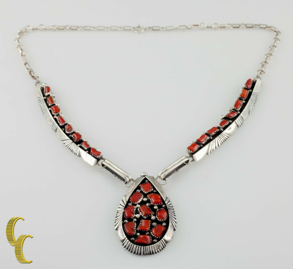Benjamin Piaso Coral & .925 Sterling Silver Navajo Necklace