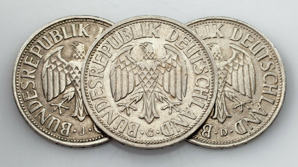 Lot of 3 1950 Germany 1 Mark Coins in XF Condition KM #110